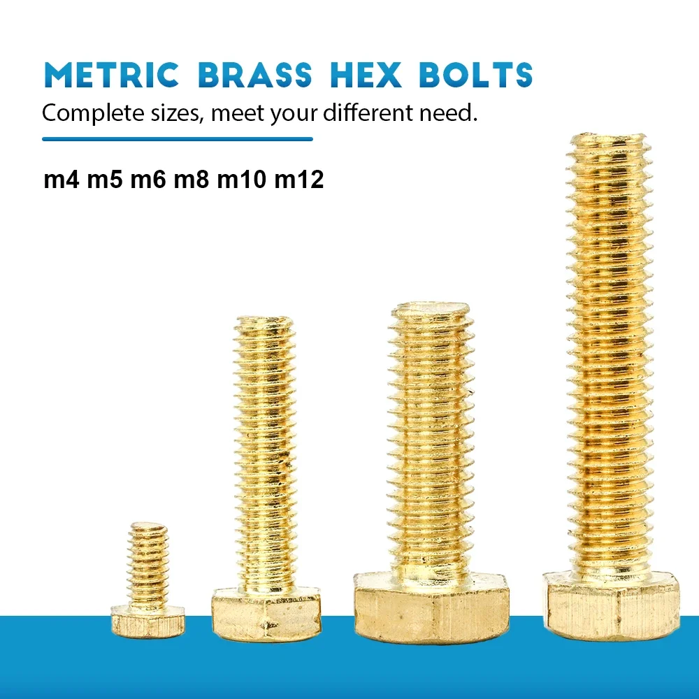 NINDEJIN 1-50pcs Brass External Hexagon Screws Bolts M4 M5 M6 M8 M10 M12 Hex Head Screws Full Thread Hexagon Bolts
