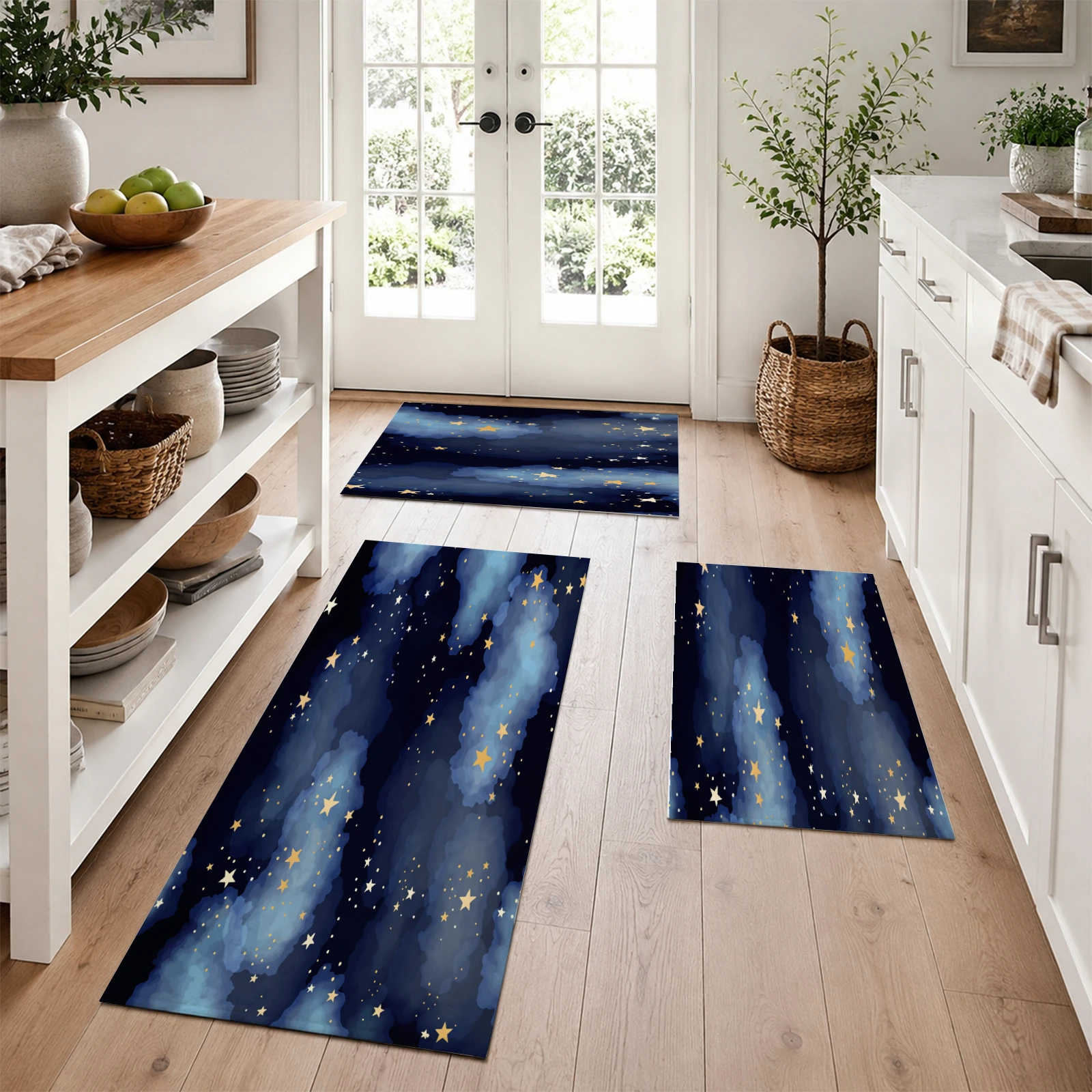 1Pcs Rug Starry Sky Theme Kitchen Floor Mat Bathroom Carpet Living Room Bedroom Entrance Mat Washable Non-Slip Carpet Room Decor