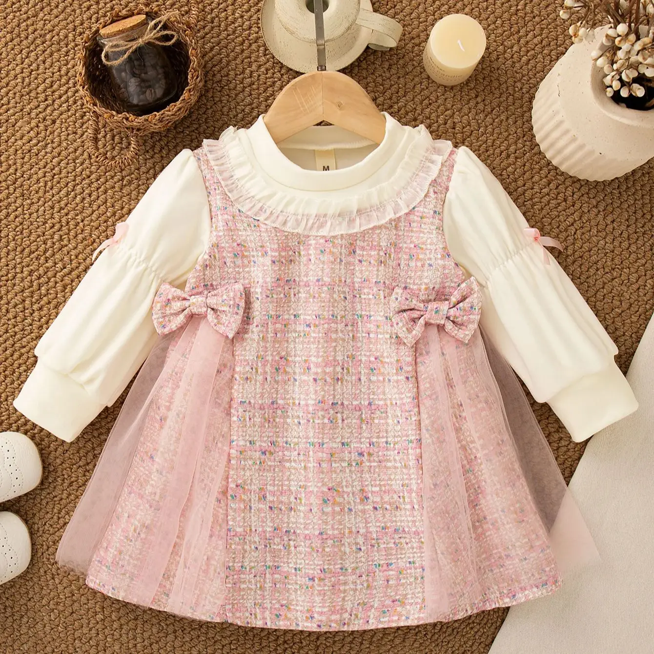 

Sweet Bow Baby Girl Princess Dress, Spring And Autumn New Color Checkered Children'S Long Sleeved Clothes (0-3 Years Old)