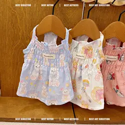 Pet Clothes Dogs Cats Spring Cute Cartoon Cotton Home Parent-child Clothing Teddy Bear Flower Dress Dog Cooling Vest