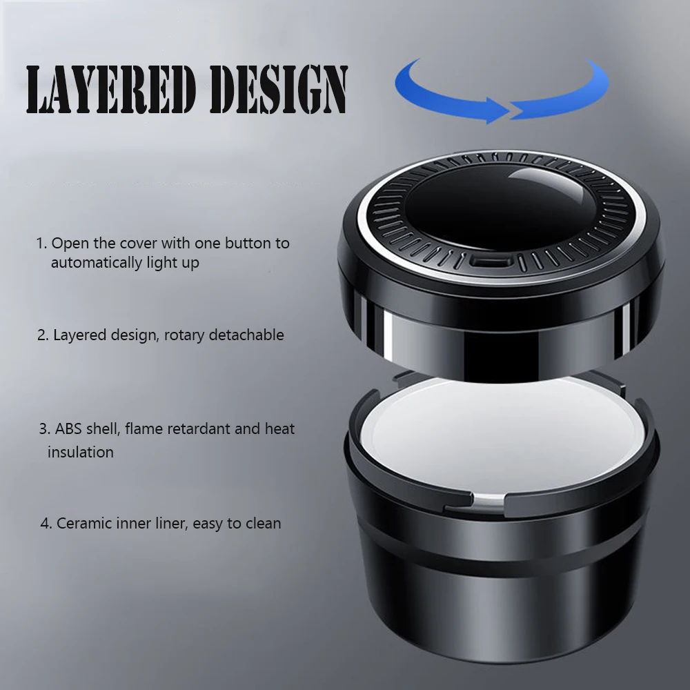 New Car Ashtray Universal Portable LED Ashtray with Alloy Lining Car Retardant Cigarette Holder Ash Tray Automotive Supplies