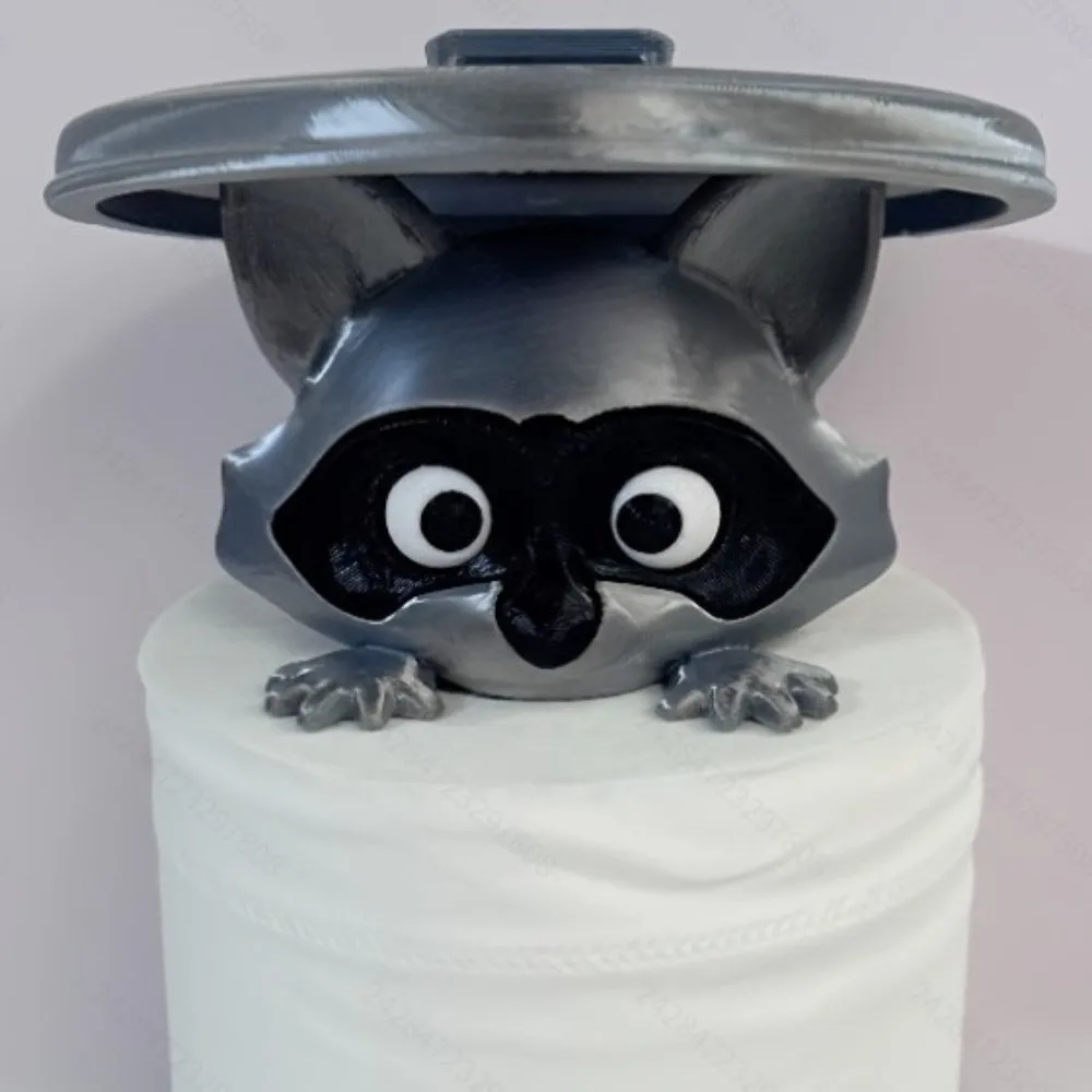 

Adorable Animal Design Raccoon Toilet Paper Holder No Drilling Required Wall Mounted Tissue Roll Dispenser
