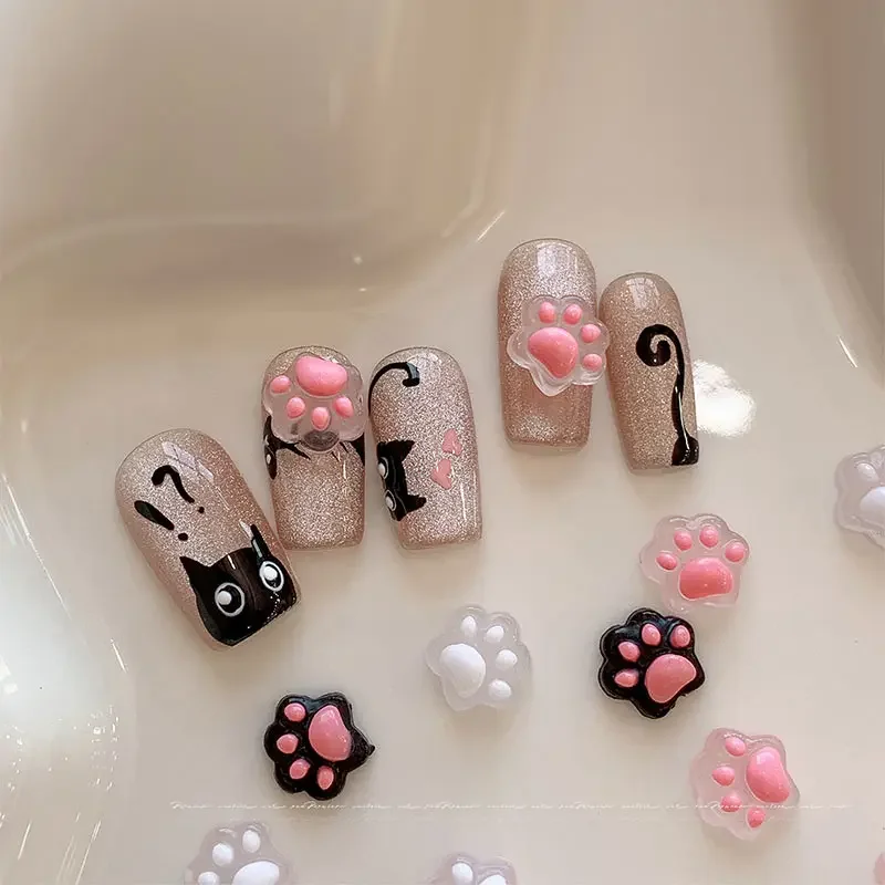 10 Stück 3D Nail Art Dekoration Katzenpfote Nagel Charm Harz Cartoon Maniküre Ornamente Mini kleine Schildkröte und Dessert Nageldekorationen