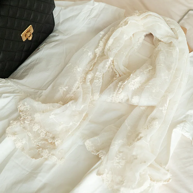 

New lace long scarf embroidered oversized thin shawl fashion literary retro shawl Korean style clothing accessory