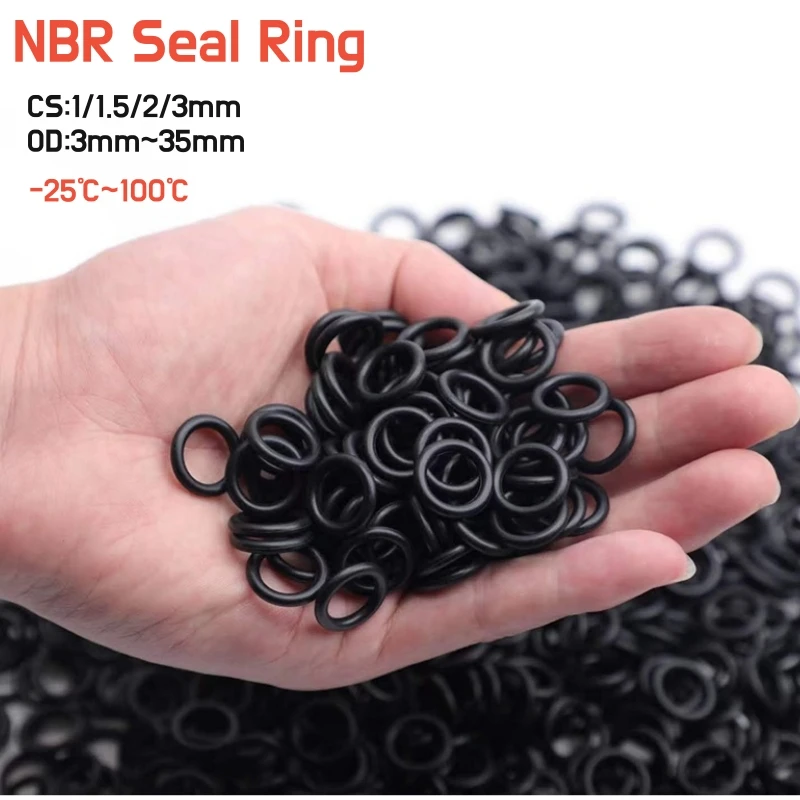 50~200pcs Black Nbr Oil Resistant Seal Ring Gasket Cs 1/1.5/2/3mm Water-proof Nitrile Butadiene Rubber O-ring Washer Od 3mm~35mm