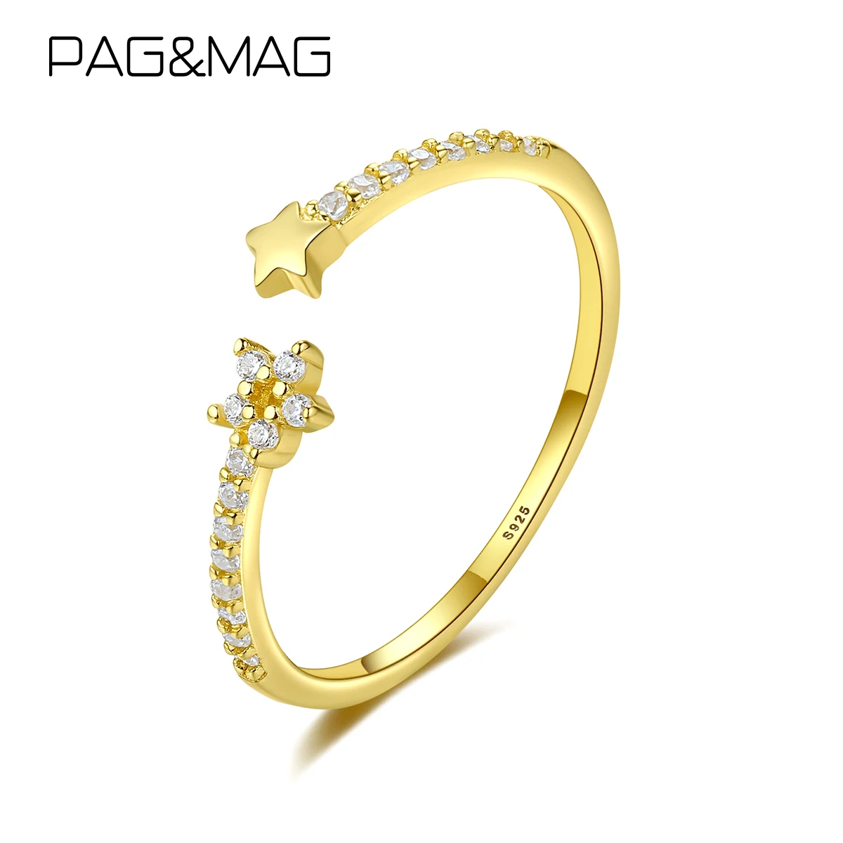 

PAG&MAG Star Woman Ring Cubic Zirconia Fashionable Adjustable Sterling Silver Simple Design Resizable Trendy Products for Girls