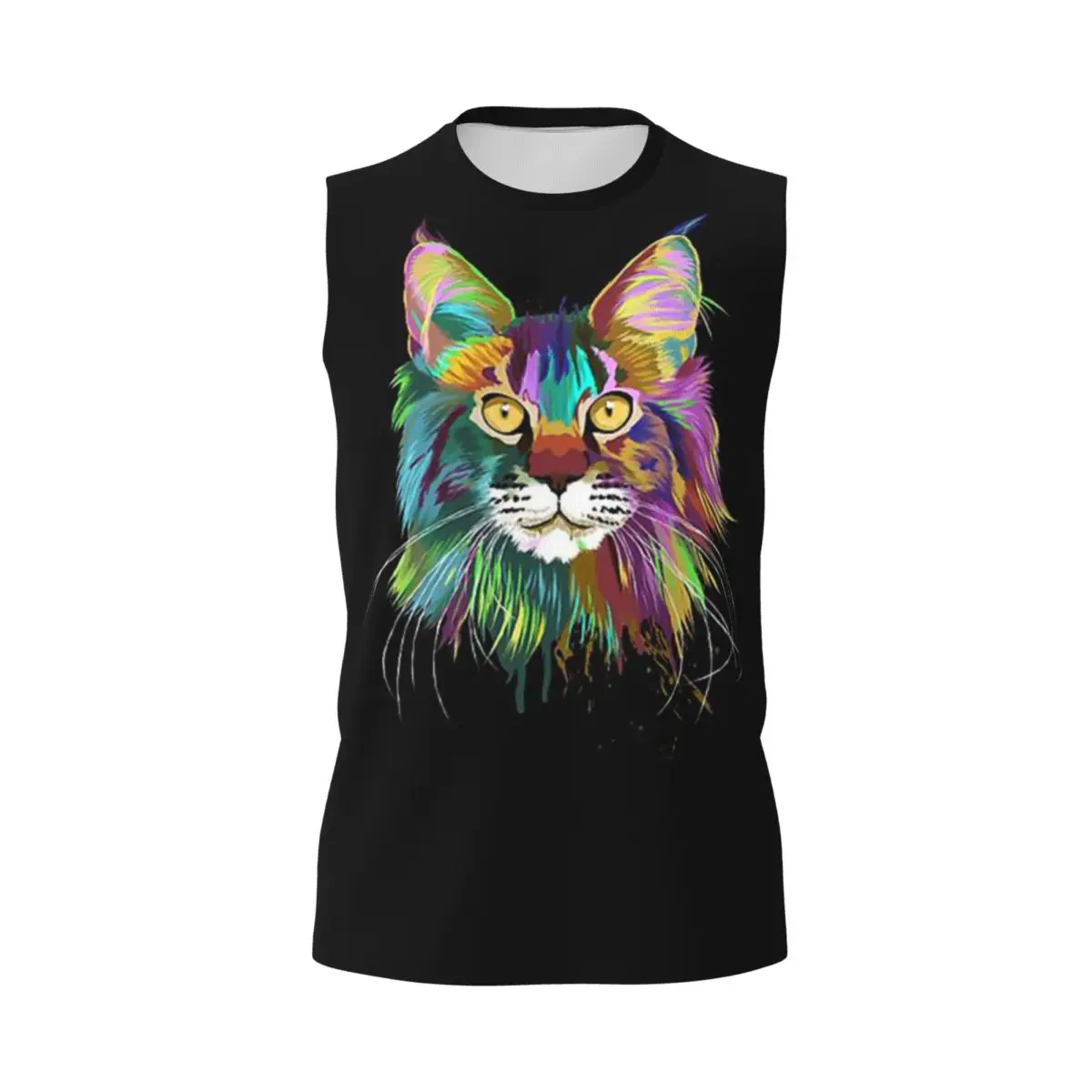 Splash Maine Coon Cat Men Printed Sleeveless T-shirt Casual Hip Hop Street Style Beach Holiday Tank Tops