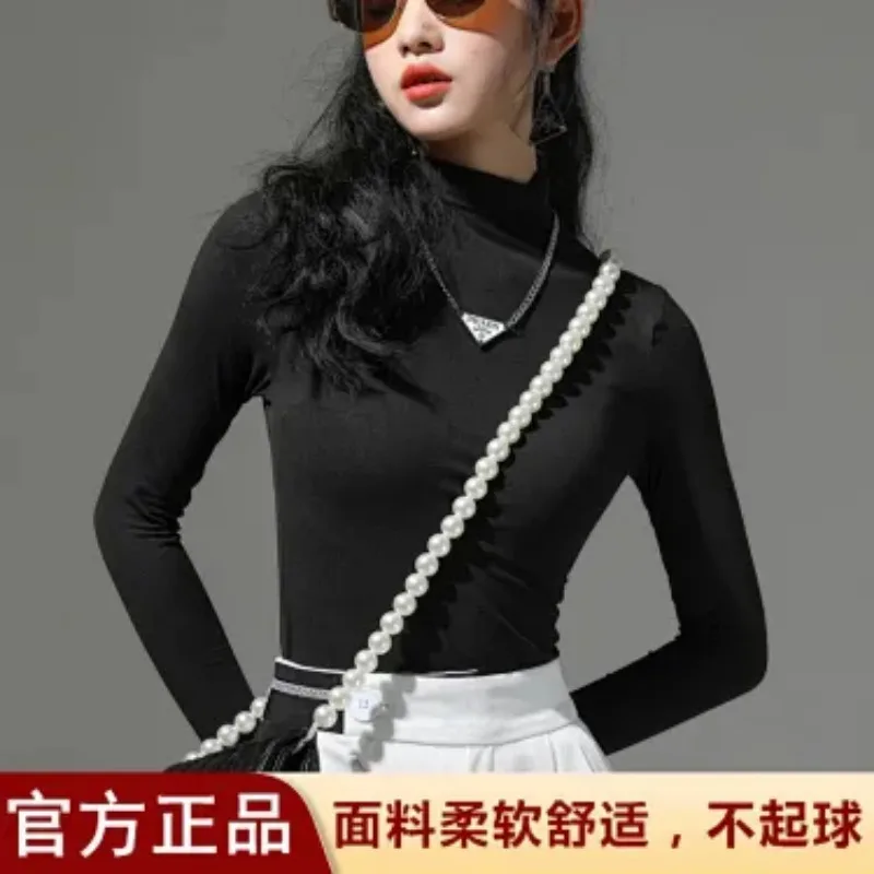 Women Mock Neck Ultra Thin Long Sleeve T Shirt Spring Autumn Slim Fit Soft Basic Mask Undershirt