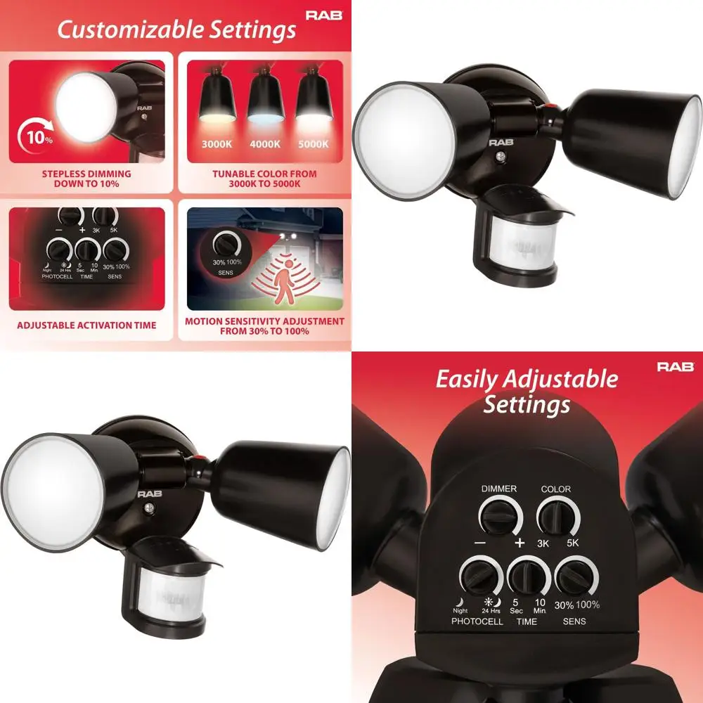 

Уличный светильник с датчиком движения, регулируемая цветовая температура 3000K-5000K, всепогодный, 160° ° Поле, дальность стрельбы 50 футов