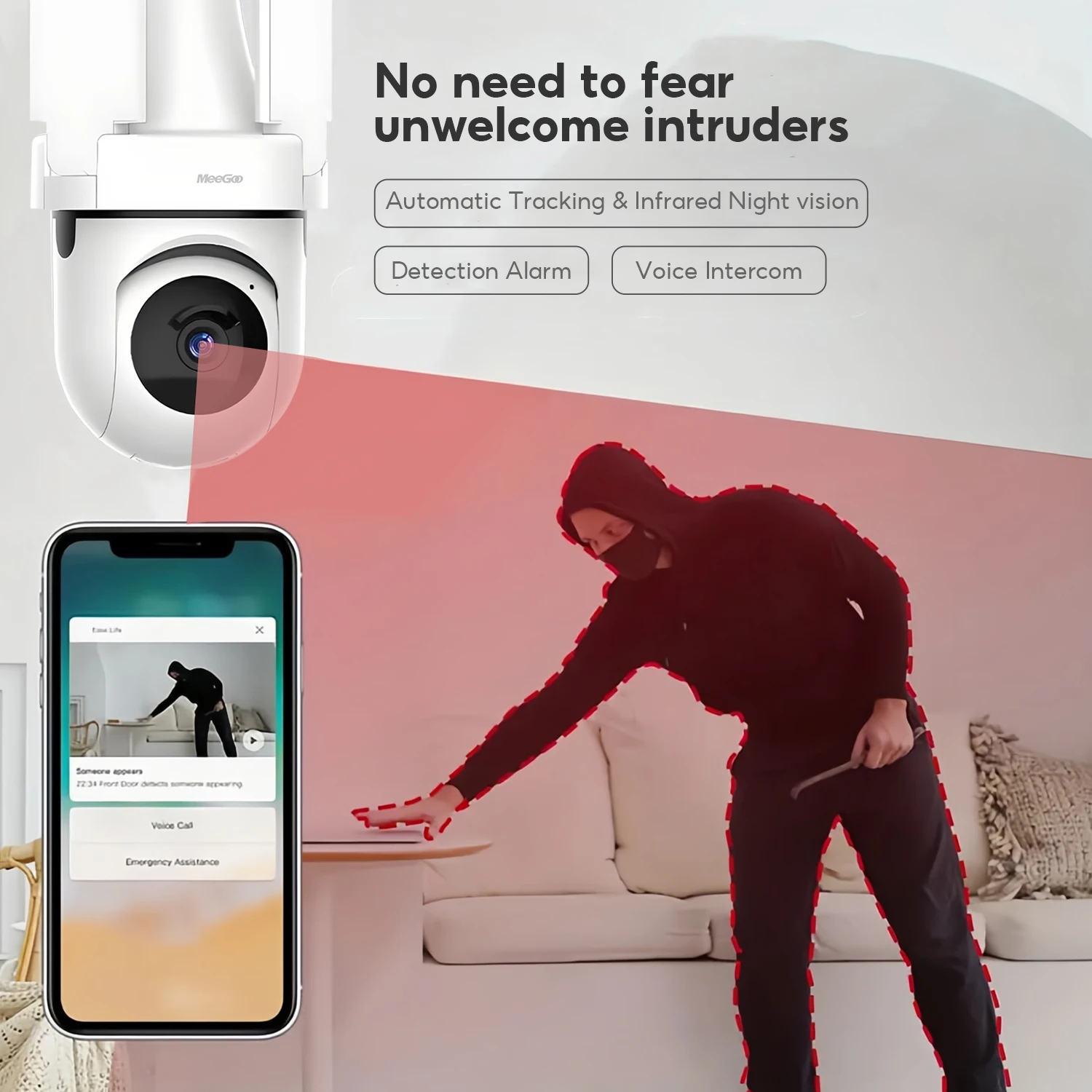 MeeGoo YS-C313 3MP WiFi Light Bulb Camera, 10m Night Vision, Two-Way Audio, Motion Detection, Humanoid Tracking, Cam180 APP, Ind