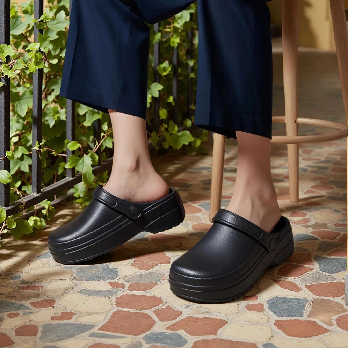 Herrensandalen mit eingebauten Einlegesohlen, bequeme, leichte, wasserdichte Kochschuhe, Damen-Krankenschwester-Schuhe, Gartenpantoffeln – Detail 9