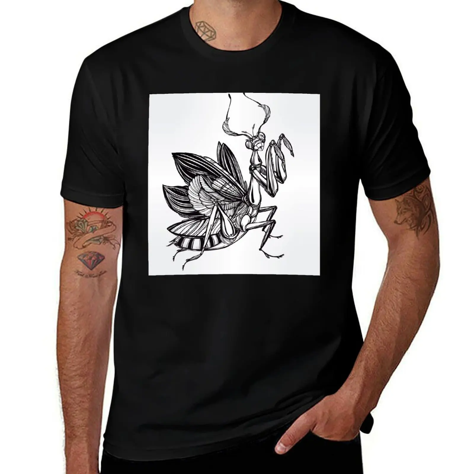 Praying Mantis Illustration T-Shirt Work Outdoor Short Sleeve Tee T-Shirt