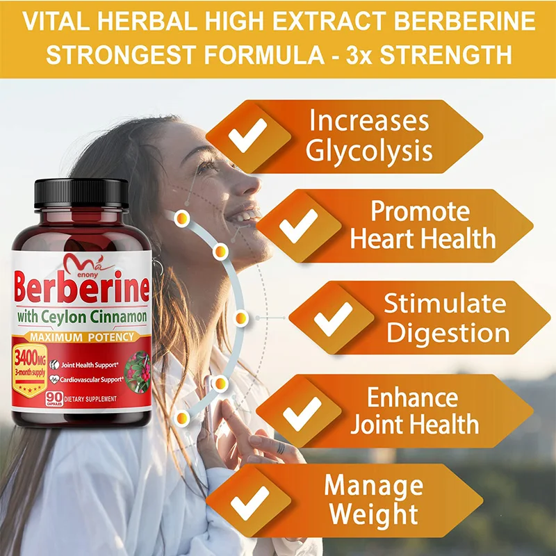 Berberine with Ceylon Cinnamon Capsules Equivalent to 3400 mg Maximum Potency with Gymnema  Black Pepper Glucose Metabolism