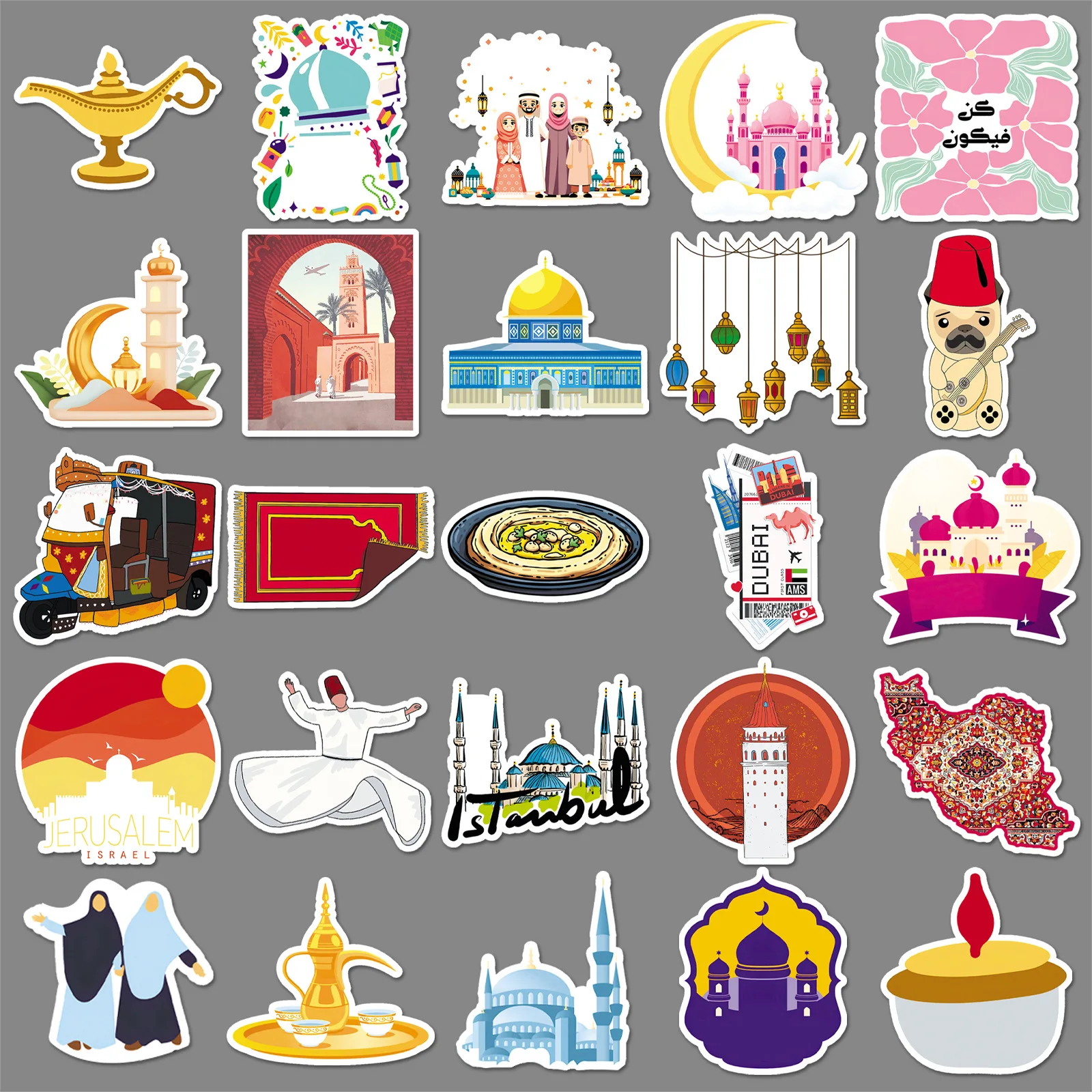 50pcs Middle East Graffiti Personalized Outdoor Landscape Travel Decorative Water Cup Mobile Case Suitcase Stickers