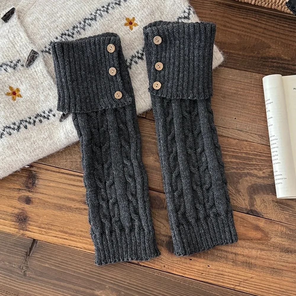 

Warm Button Leg Warmers Wool Crochet Design Boot Cuff Maillard Color Twist Long Leggings Girls