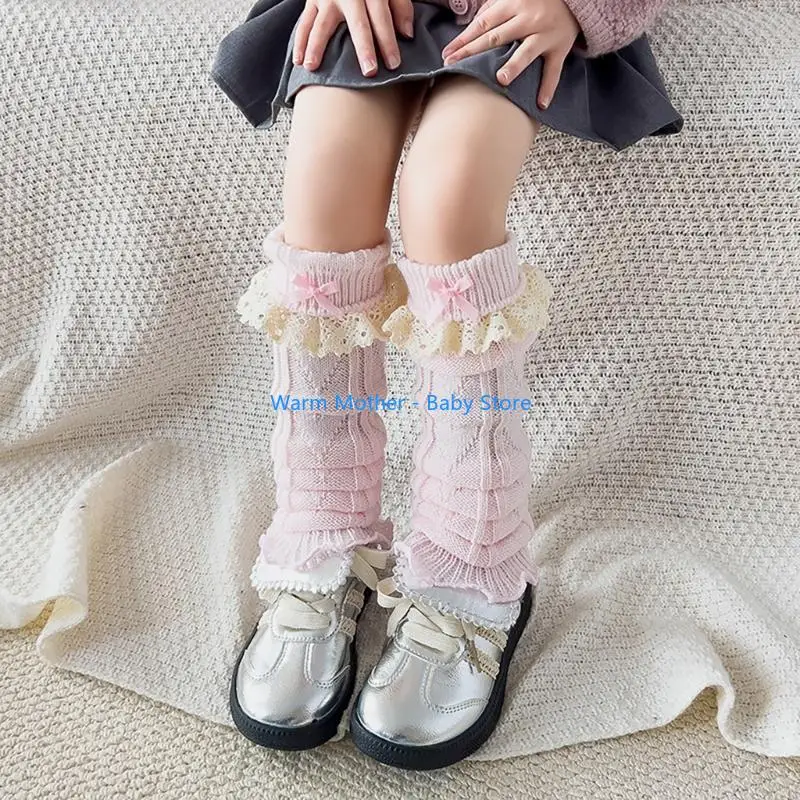 الدانتيل Bowknot تدفئة الساق ربيع الخريف غطاء الساق كابل محبوك طماق مترهل 57QE #5