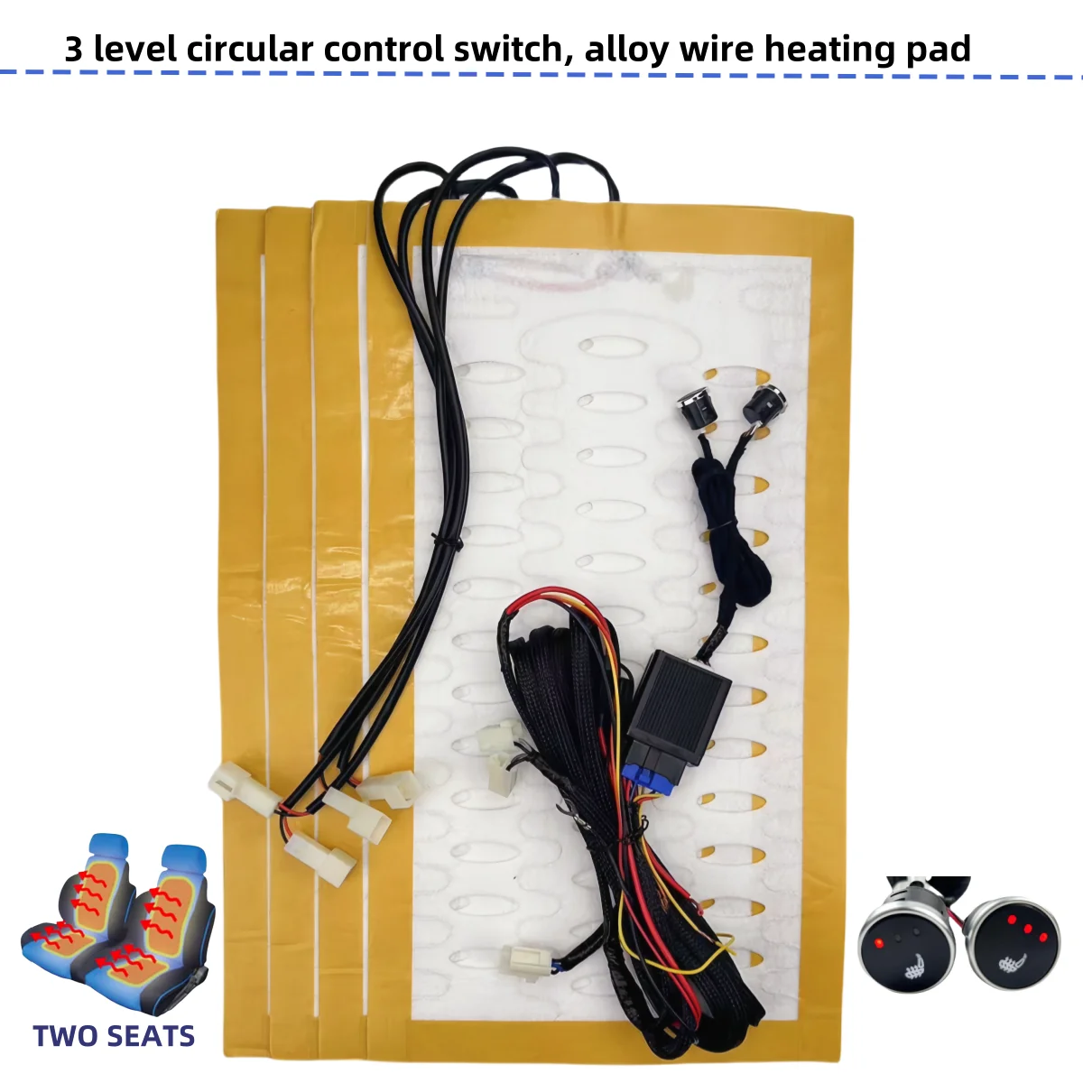 12v General Motors seat heater kit, can install 2 seats, alloy wire heating pad, 3 level circular control switch