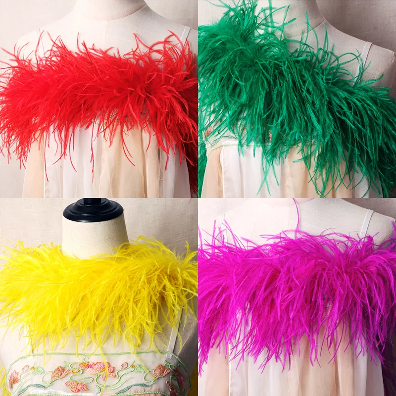 2 Meters Ostrich Feathers Boa Craft Accessories Plumas 6Ply Dress for Wedding Diy Feather Supplies Decoration the Table Crafts