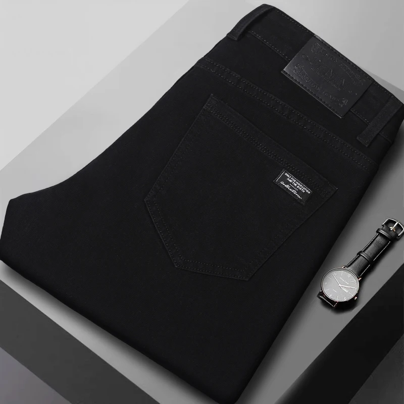 Men's Slim Jeans Korean Fashion Elastic Straight Casual Denim Pants Comfortable Work Male Spring Autumn Trousers Black Gray