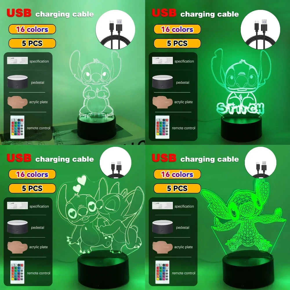 3D Illusion LED Night Ligh Stitch Lamps Remote Control Smart Touch Home Room Decor Lamp Christmas Valentine's Day Birthday Gifts