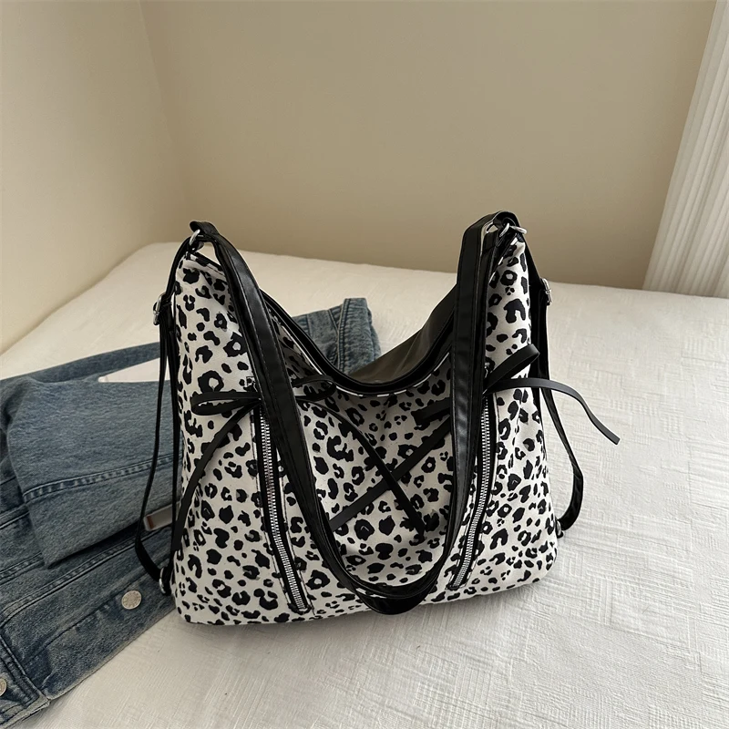 

Ladies Leopard Print Shoulder Crossbody Bags Large Fashion Bow-Knot Tote Handbag Women Shopping Travel Backpack Casual Daypack