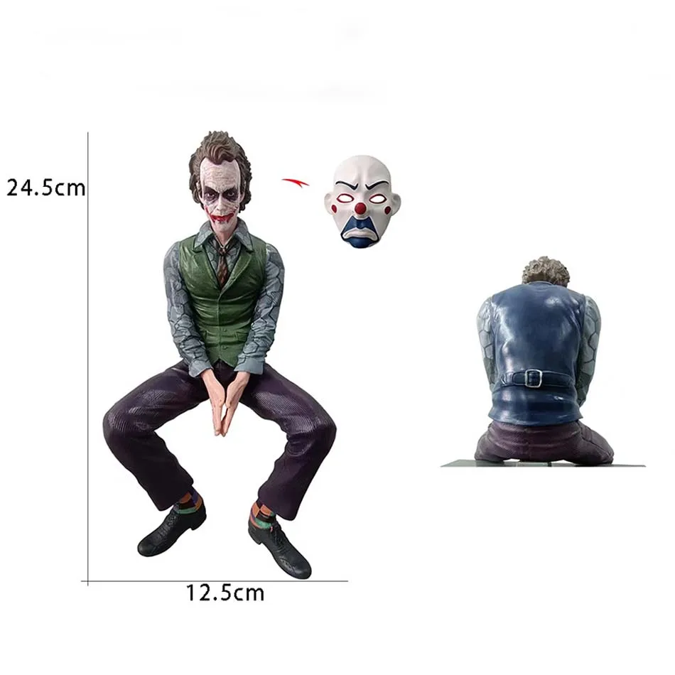24cm Joker Heath Ledger Action Figure Sitting Green Suit Handheld Joker Mask Doll Desktop Decoration Model Toy Christmas Gift
