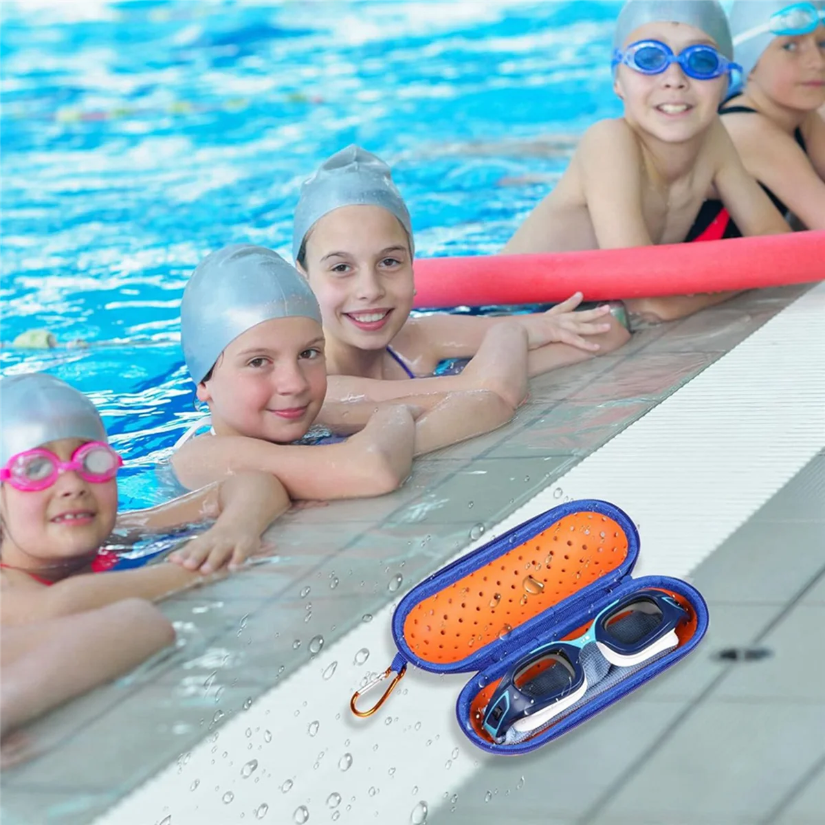 A72Z 2X étui pour lunettes de natation pour lunettes de natation, étui de transport EVA avec trou de vidange étui pour lunettes de soleil à fermeture éclair avec clip bleu