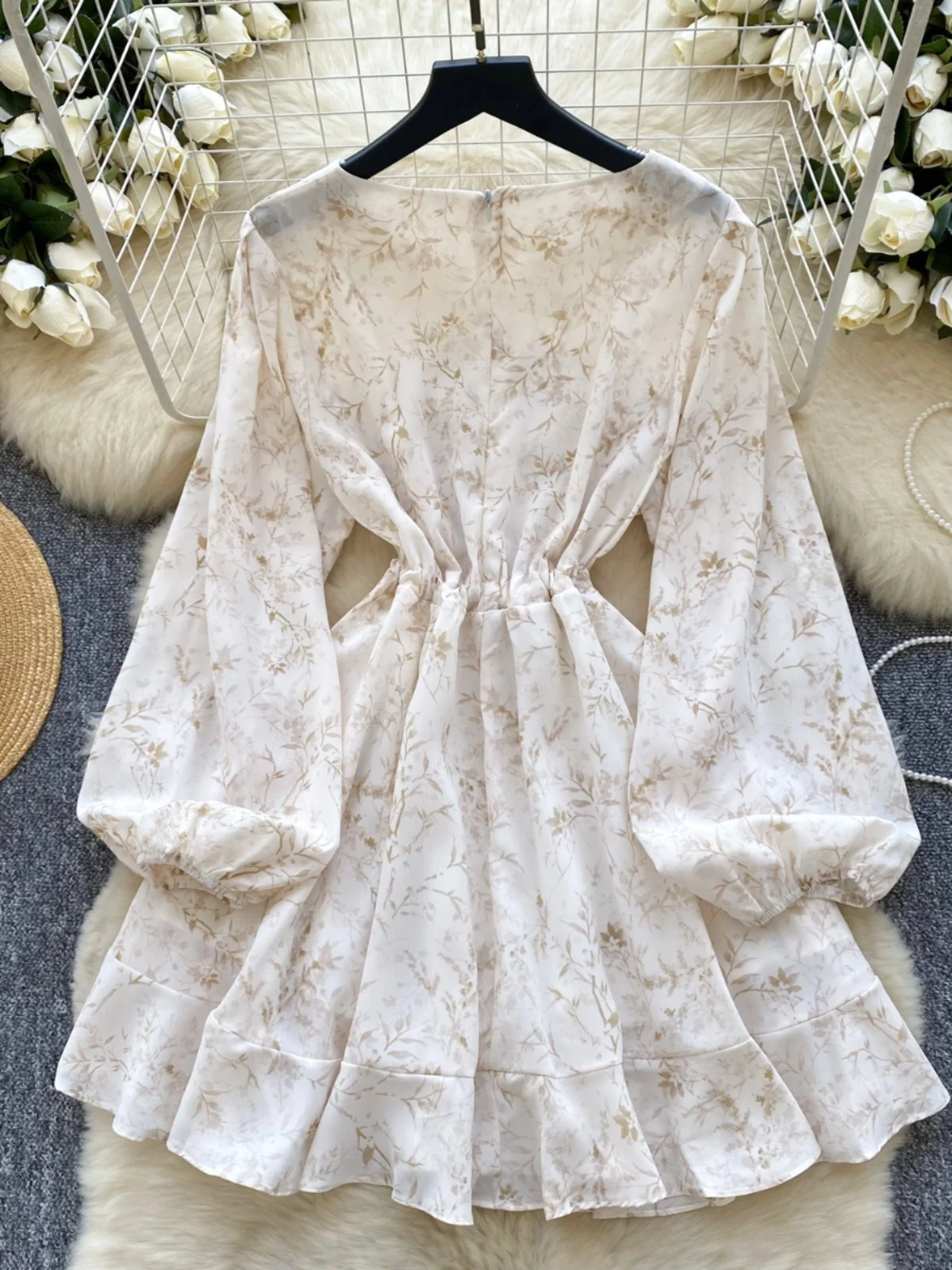 Vestido corto con estampado Floral y cordón en la cintura para mujer, vestido corto con mangas acampanadas, falda acampanada ...