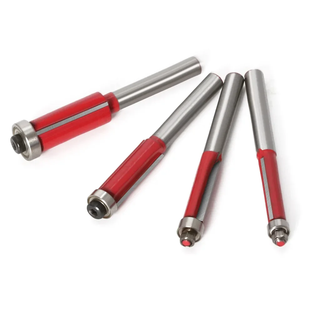 4Pcs Flush Trim Bit Set Router Bit Bearing Cutting Edge 6mm(1/4") Shank 6.35/7.96/9.52/12.7mm