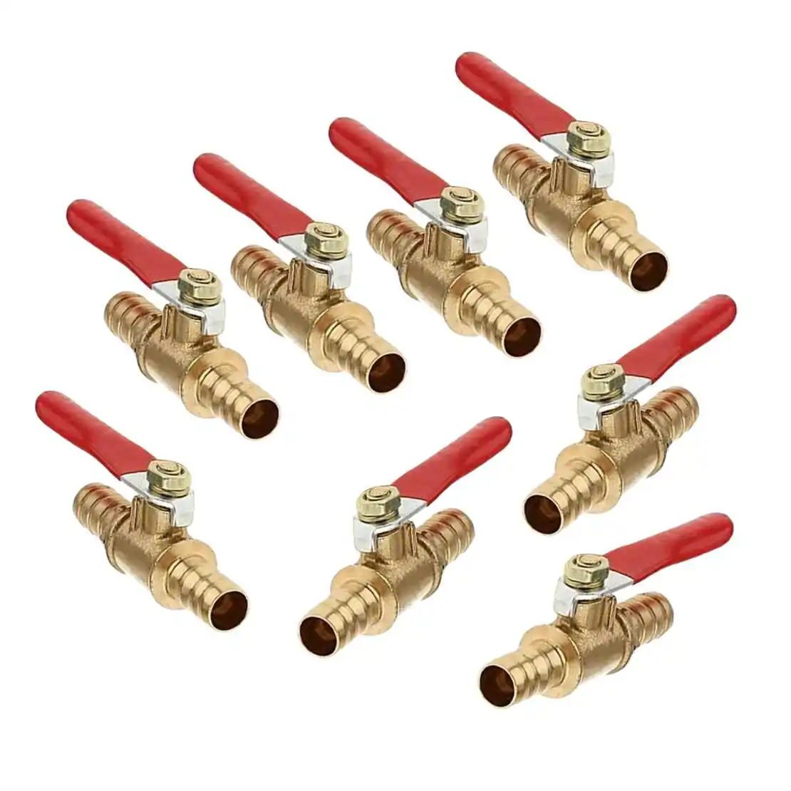 8pcs 8mm Universal Motorcycle Hose Brass Barbed Inline Shut Off Ball Valve Water Air Gas Fuel Tap Kit