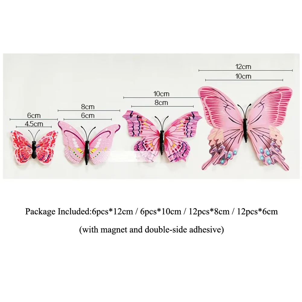 36Pcs Multicolored Double Layer Butterfly Wall Sticker Wedding Decoration Butterflies Decals Home Room Background Decor Paster