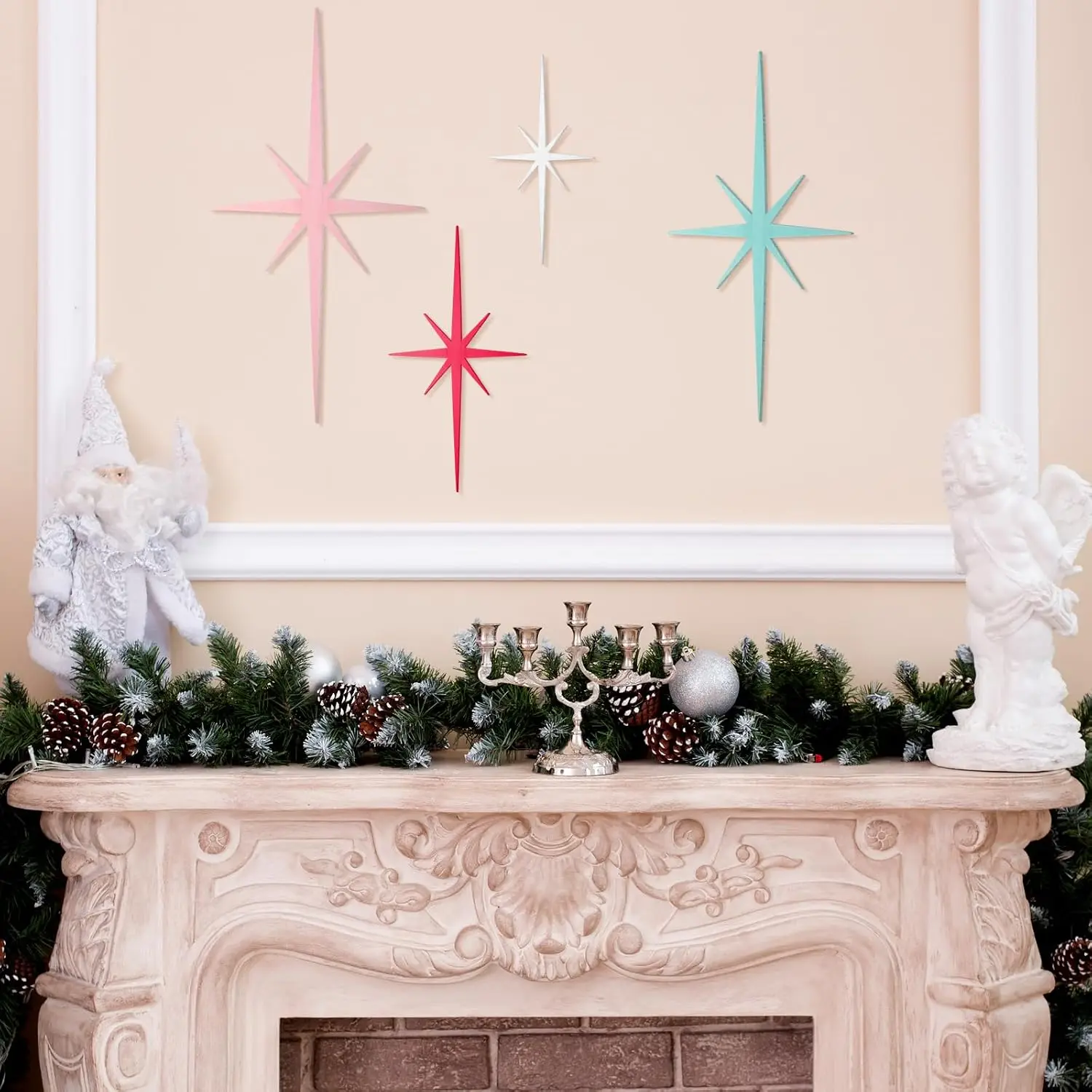 4 Pcs Starburst Shaped Wall Decor Mid Century Modern Art,Pastel, Customized