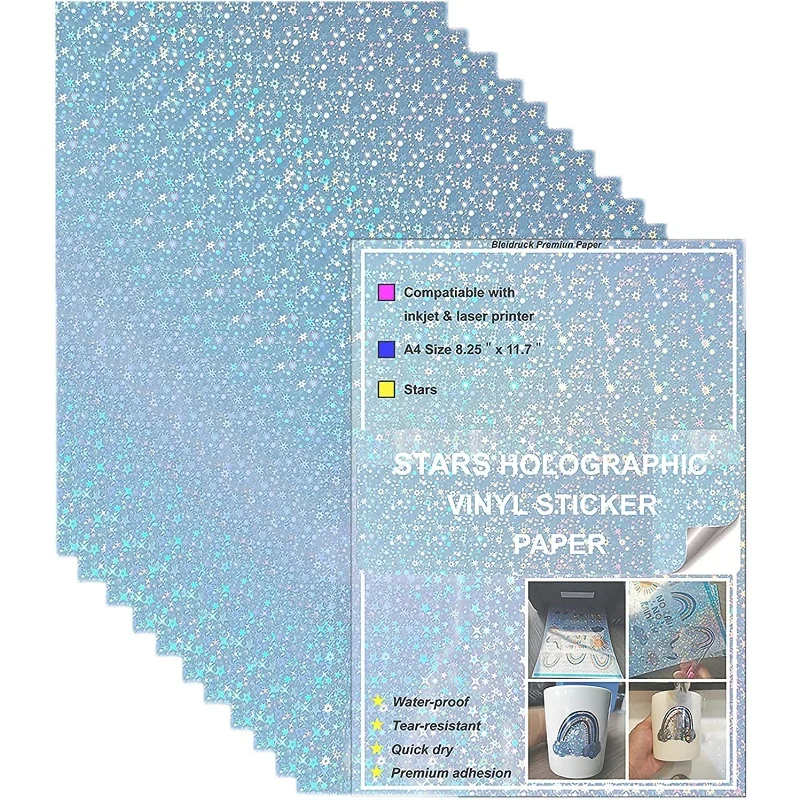 Stock printable A4 self-adhesive waterproof laser all-star holographic sticker holographic vinyl inkjet adhesive printing paper