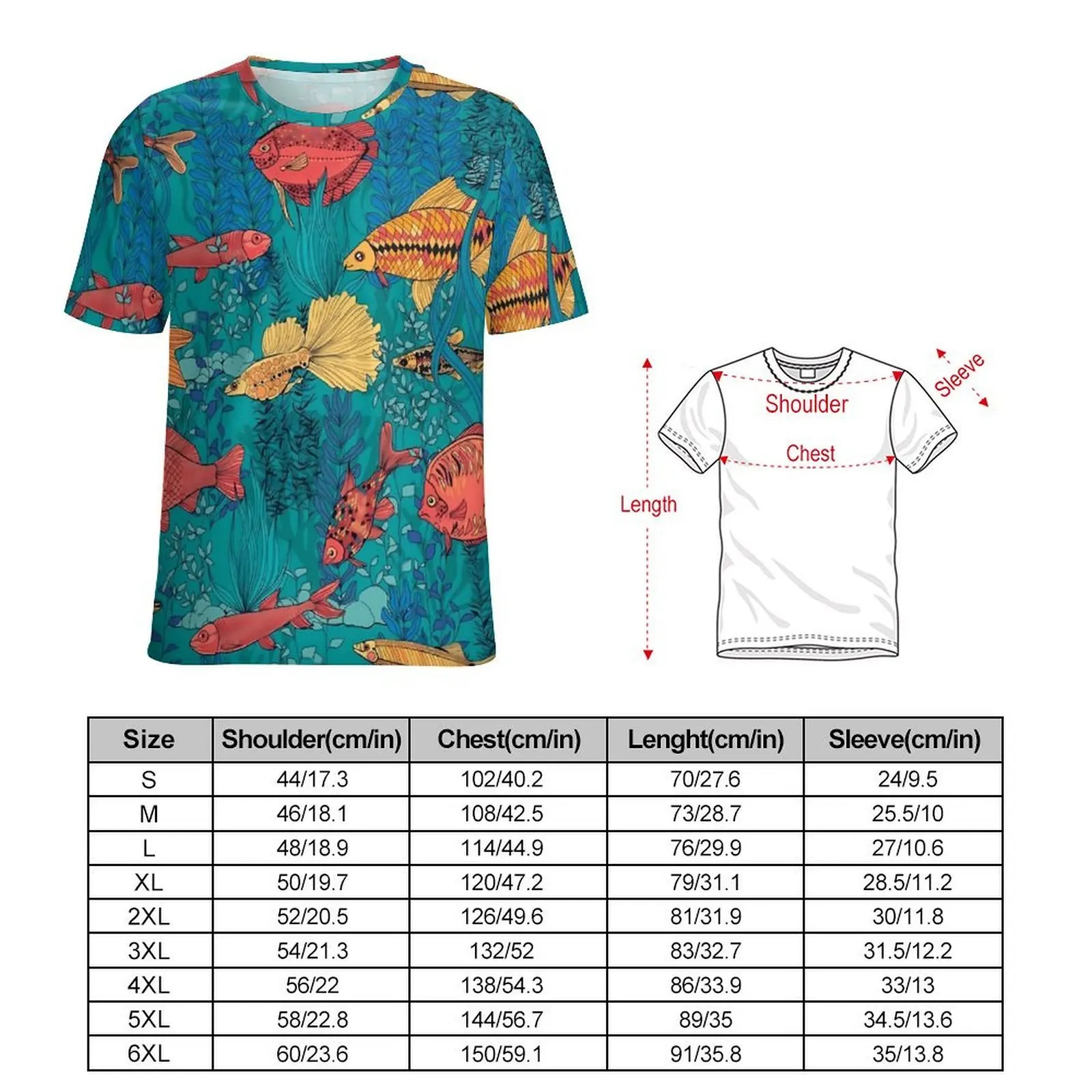 Men Tropical Marine T Shirt Fish Garden Retro T-Shirts Short Sleeves Graphic Tshirt Hot Premium Y2K Casual Big Size Tees