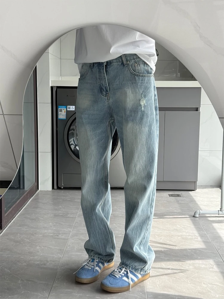 

Cleanfit Ice Blue Straight Leg Jeans American High Street Vibe Knife Pants Men Slimming Trendy Brand Youth Jeans