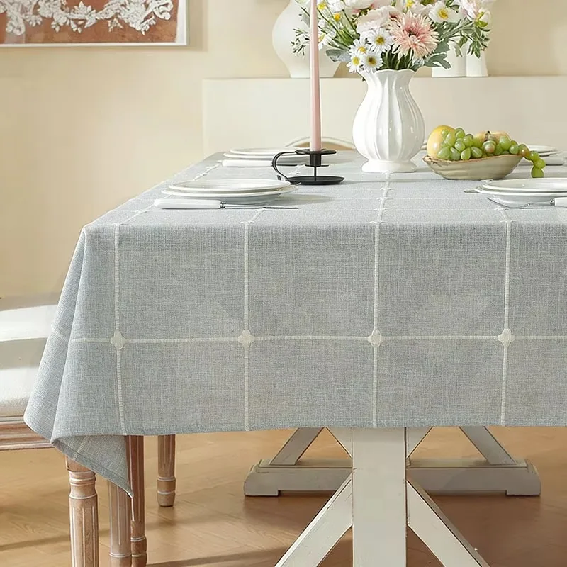 Rectangular Plaid Cotton Linen Table Cover, Wrinkle-free with Tassels for Kitchen & Dining Decoration