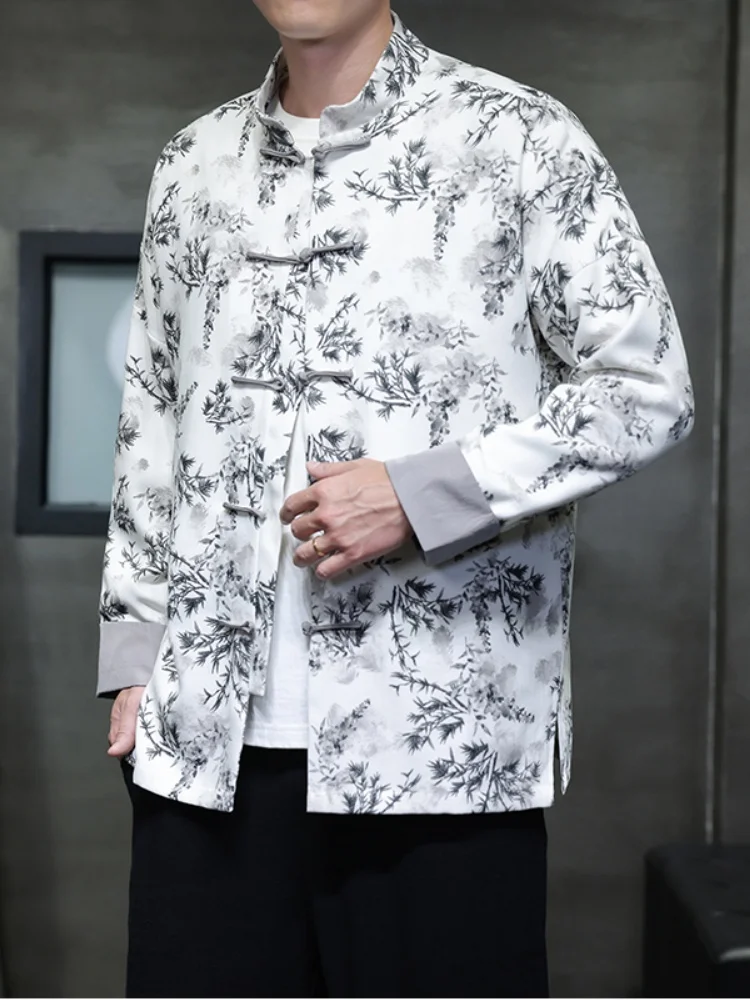 

Новая мужская куртка в китайском стиле для весны: ретро-дизайн, на пуговицах, с воротником-стойкой, для мужчин среднего и старшего возраста, верхняя одежда