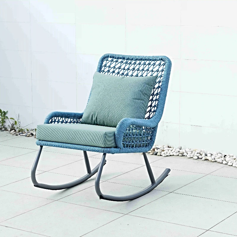 Factory Direct 2026 Outdoor Rope Rocking Chair Modern Powder Coated Garden Furniture for Bedroom Farmhouse Patio Beach Villa