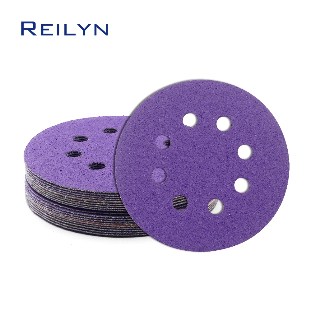 10pcs 5inch 125mm purple Sandpaper Polishing Wheel Sand Paper Polishing Pad 5 inch Flocked sandpaper tray Car Wood Sanding Disc