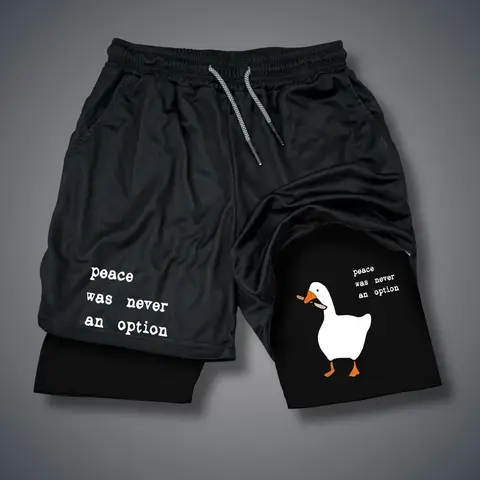 만화 오리 인쇄 남자 반바지 여름 더블 레이어 편지 인쇄 반바지 빠른 건조 바지 피트니스 Tracksuit 해변 짧은 바지