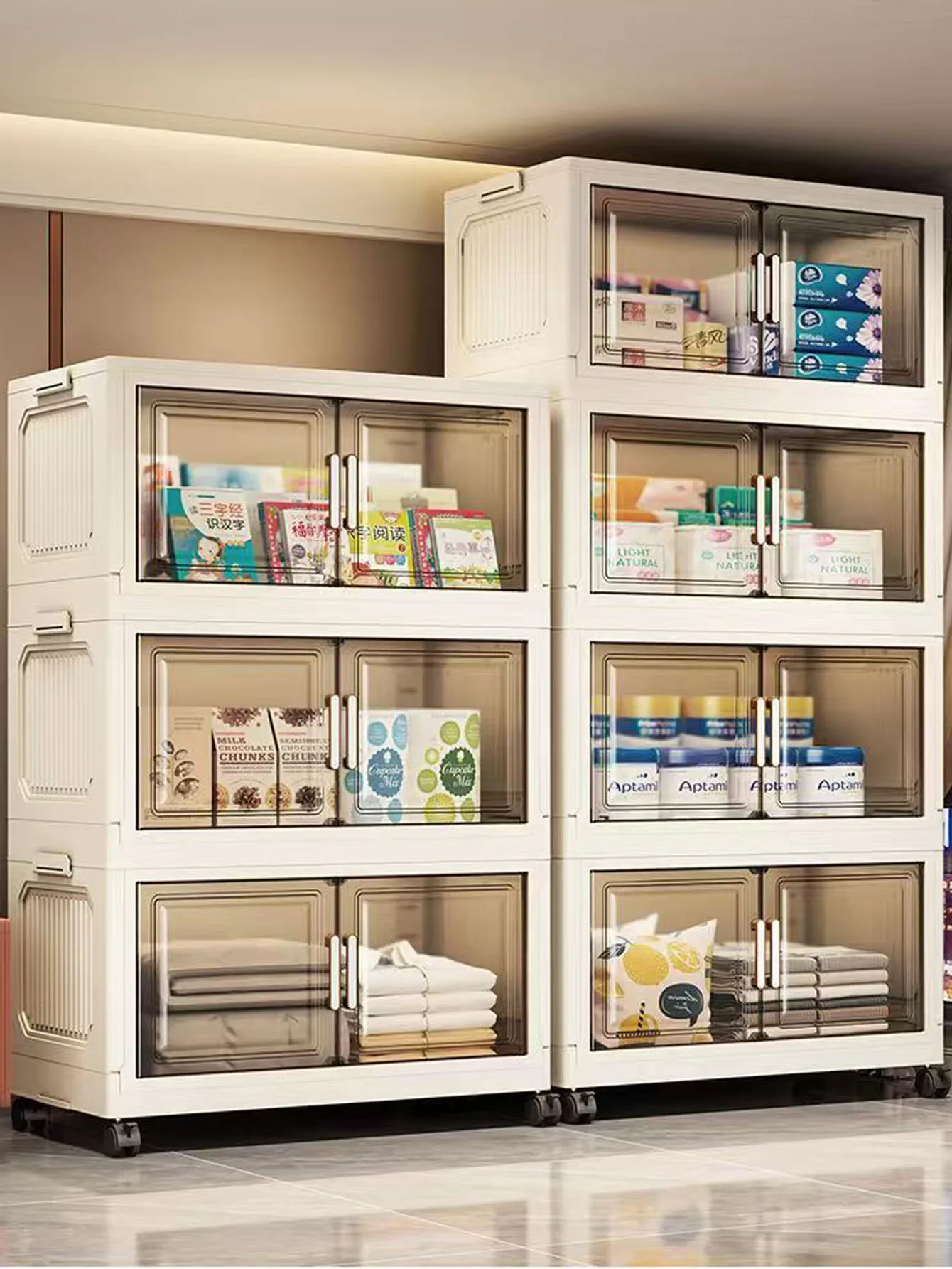 Foldable Multi-Layer Plastic Baby Wardrobe No-Install Clothing Storage Cabinet for Home Living Room Bedroom Portable Storage Box