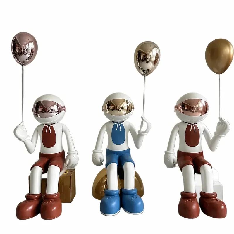 Large Astronaut Balloon Sitting Sculpture Cartoon Bear Doll Ornament for Hotel Lobby Living Room Home Decoration Art Figurine