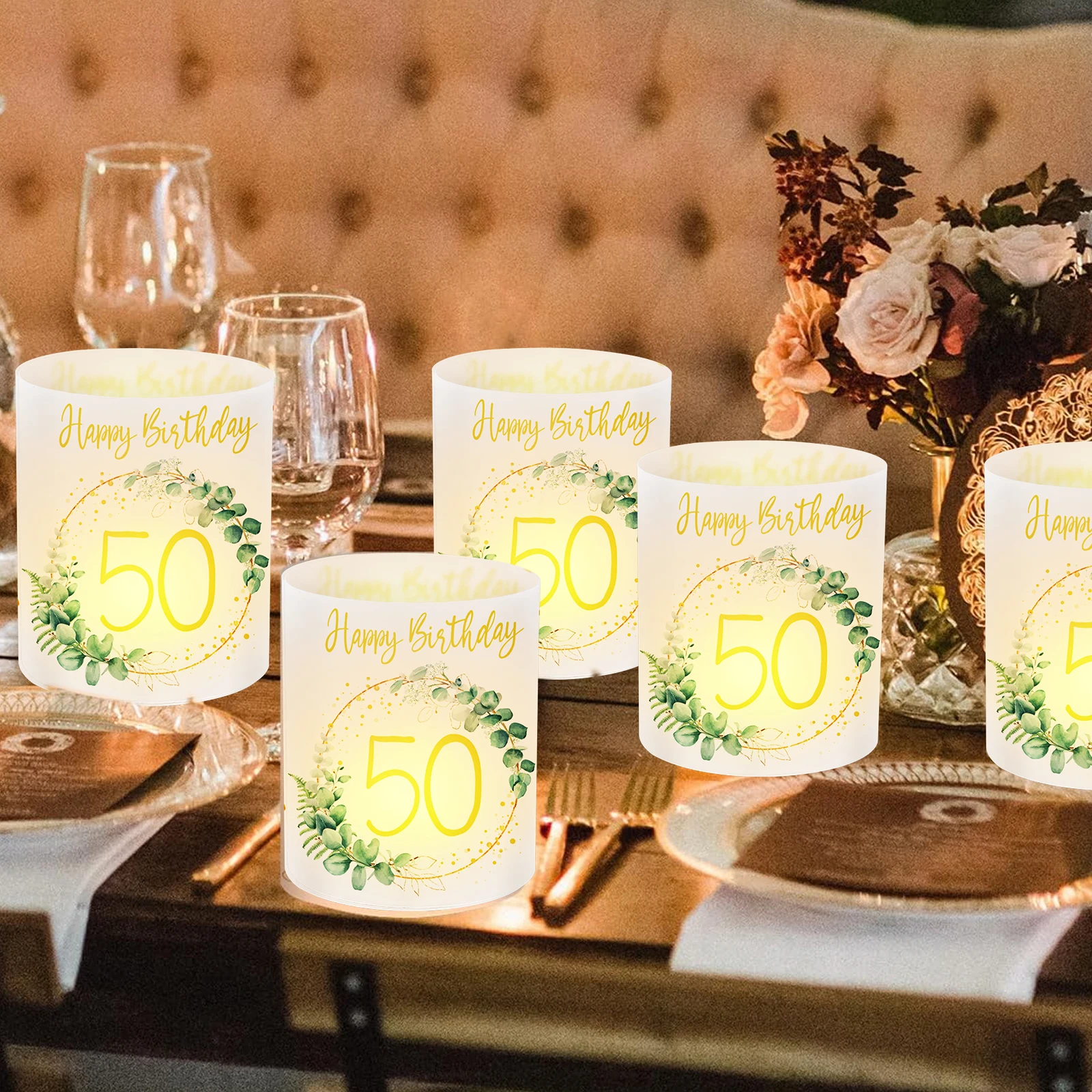 12pcs birthday candle holder set, 20/30/40/50/60/70 anniversary celebration, happy birthday table decoration, desktop decorative