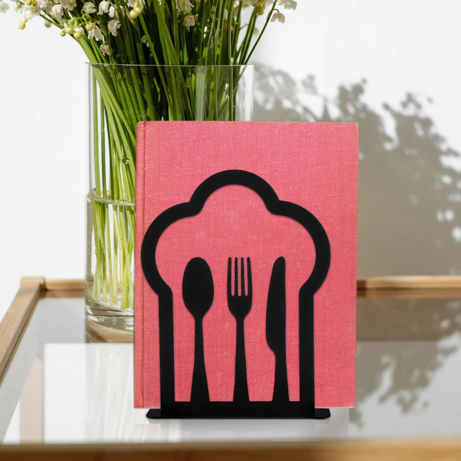 2Pcs Vintage Kitchen Themed Bookend Fork Cutter Spoon Decorative Book Holder Metal Book Organizer Study Supplies