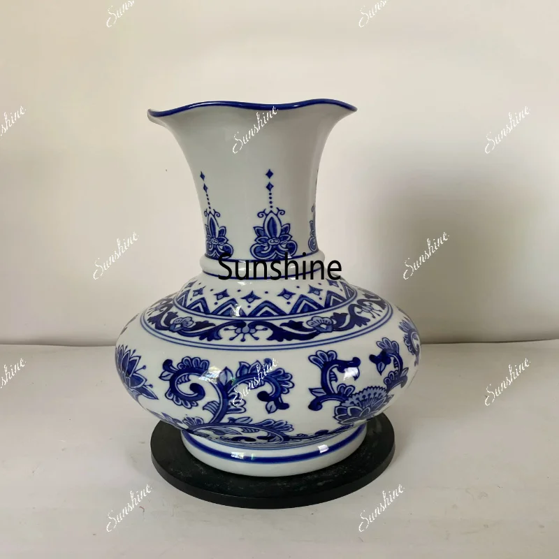 Blue and White Ceramic Square Rich Flower Blossom Home Living Room Bogu Rack Decoration Craft