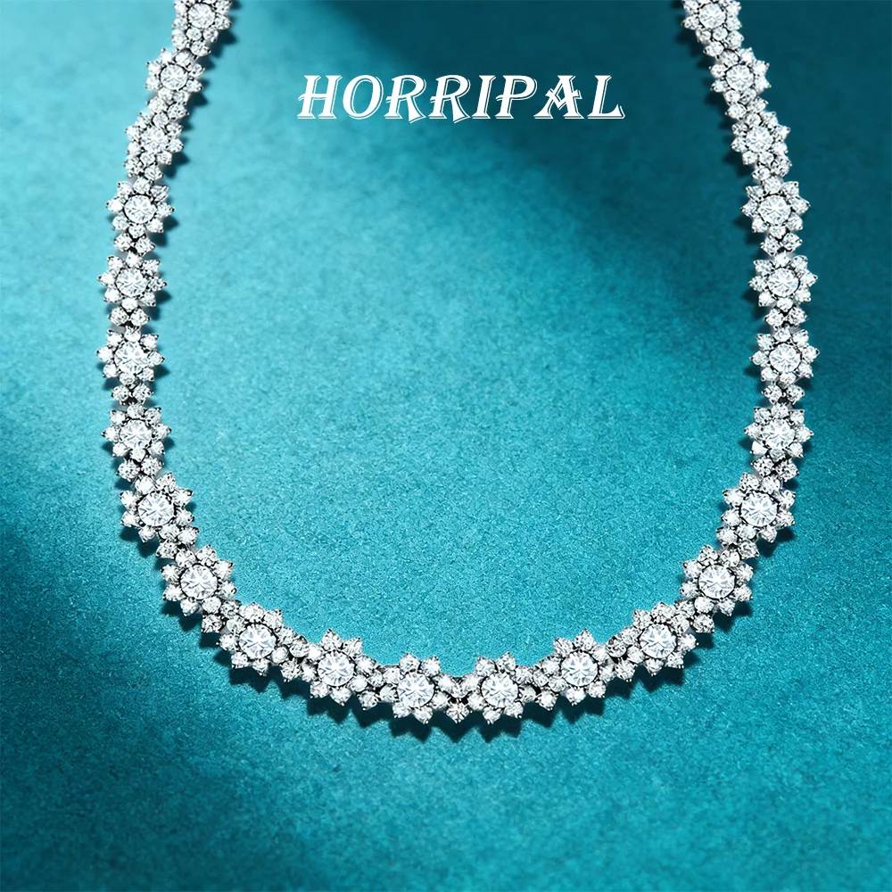 HORRIPAL Full Moissanite Flower Necklace for Women 925 Sterling Silver 18K White Gold Plated Wedding Clavicle Chain Jewelry Gift