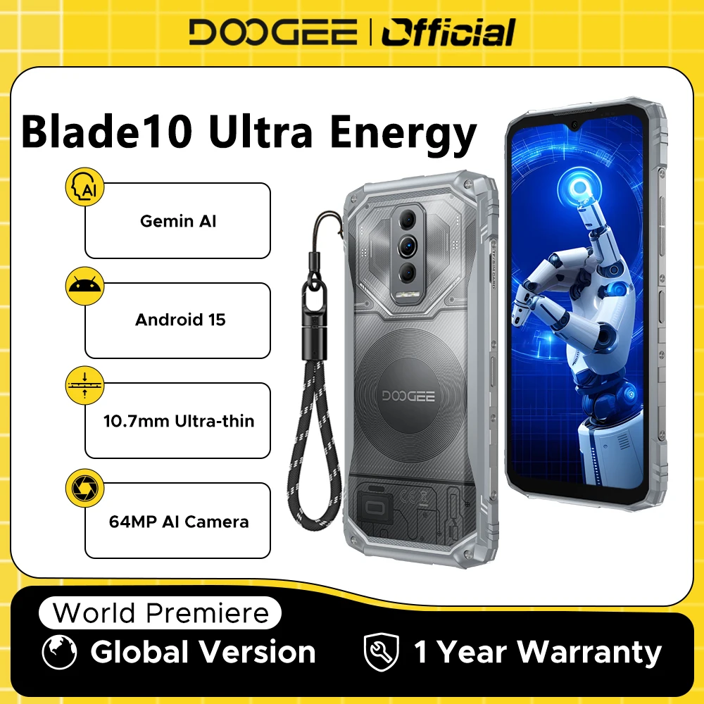DOOGEE Blade10 Ultra Energy Rugged Phone Gemini AI 6150mAh Battery Android 15 Smartphone 10.7mm Ultra-thin Body Widevine L1 NFC