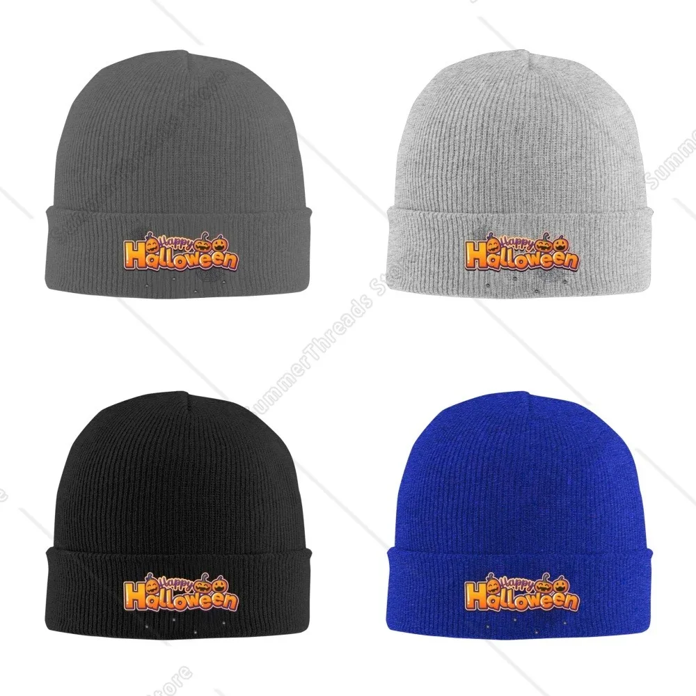 Happy Halloween Unisex Knitted Hat Outdoor Warm Men Solid Color Crimping Skullies Beanie Cap Hip Hop