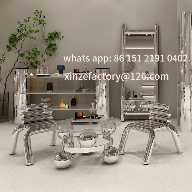 

Настраиваемый зимний магазин, зеркало из нержавеющей стали, журнальный столик, реквизит, стул для дисплея, роскошный стол для магазина женской одежды