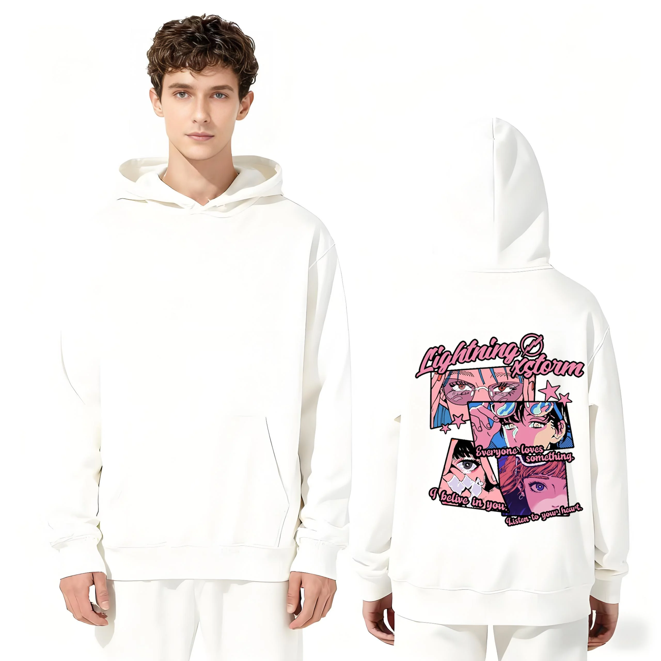 

Новинка 2025 года, толстовка с капюшоном и принтом комиксов, 330 г, тяжелая толстовка унисекс, повседневная уличная одежда, толстовка для мужчин и женщин, модный пуловер